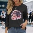 タランチュラ フローラル アートワーク アニマルアート 野生動物 タランチュラ 恋人 長袖Tシャツ 彼女への贈り物