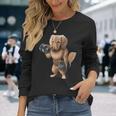 ダックスフンド 犬の筋肉トレーニング ダンベル付き フィットネスジム 長袖Tシャツ 彼女への贈り物