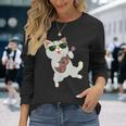 ハワイアンウケ猫遊びウクレレバッジポケット 長袖Tシャツ 彼女への贈り物