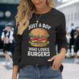 ハンバーガーが大好きな少年 おもしろハンバーガー好き 長袖Tシャツ 彼女への贈り物