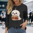 ハンバーガーとかわいいおばけ 長袖Tシャツ 彼女への贈り物