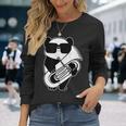 パンダとチューバ楽器チューブ 長袖Tシャツ 彼女への贈り物