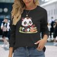 パンダを食べるストロベリーケーキ 長袖Tシャツ 彼女への贈り物