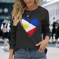 フィリピン独立記念日 I Love Philippines 国旗 ハート 長袖Tシャツ 彼女への贈り物