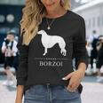 ボルゾイ犬の白いシルエット 長袖Tシャツ 彼女への贈り物