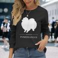 ポメラニアン 犬 ホワイト シルエット 長袖Tシャツ 彼女への贈り物