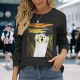 マルチーズ 面白いtシャツ 犬 ムンクの叫び かわいい メンズ 子供 おもしろ 服 グッズ ネタ わんこ 長袖Tシャツ 彼女への贈り物