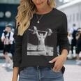 ムーンキャット 筋トレ 猫 フィットネス ジム ウェイトリフティング トレーニング 面白い猫 おもしろ 長袖Tシャツ 彼女への贈り物