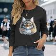 メインクーン 猫の肖像画 長袖Tシャツ 彼女への贈り物