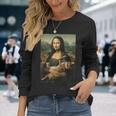 モナリザとオレンジ猫 面白いアートペインティング 長袖Tシャツ 彼女への贈り物