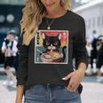 ラーメンと黒猫 和風ビンテージ 長袖Tシャツ 彼女への贈り物