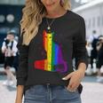レインボー猫と本と星 Lgbt プライド 長袖Tシャツ 彼女への贈り物