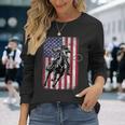 ロデオ 馬 アメリカ国旗 アメリカ カントリー カウボーイ ウェスタン 長袖Tシャツ 彼女への贈り物