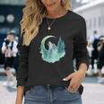 三日月の下で遠吠えするオオカミ 野生動物 長袖Tシャツ 彼女への贈り物