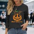 不気味なカボチャ ヒョウ柄 乱雑なお団子 ハロウィン 面白い 長袖Tシャツ 彼女への贈り物