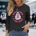 乳がんはブーシート ゴースト ピンクリボン ハロウィン 長袖Tシャツ 彼女への贈り物