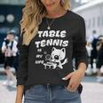 卓球をするクールな猫 長袖Tシャツ 彼女への贈り物