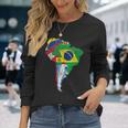 南米大陸地図 旗付き 長袖Tシャツ 彼女への贈り物