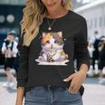原宿竹下通りの可愛い子猫 アニメ好き オタクを癒すタピオカ茶 長袖Tシャツ 彼女への贈り物