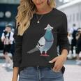 新聞帽子をかぶった鳩 長袖Tシャツ 彼女への贈り物