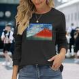 晴天の赤富士山 日本風景アートプリント 長袖Tシャツ 彼女への贈り物