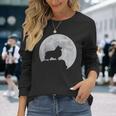 月と犬のシルエット シェルティーシェットランドシープドッグ 長袖Tシャツ 彼女への贈り物
