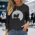 月と犬のシルエット ポンポメラニアン 長袖Tシャツ 彼女への贈り物