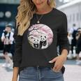 桜 パンダ お花見 親子 春 水墨画 和風 動物 長袖Tシャツ 彼女への贈り物