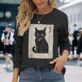 猫 鬼 ハロウィン 日本 ミニマリスト 墨絵 浮世絵風 長袖Tシャツ 彼女への贈り物