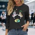 盆栽フクロウと宇宙盆栽フクロウ 長袖Tシャツ 彼女への贈り物