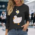 目玉焼きのハートがかわいいアヒル好きのデザイン。 長袖Tシャツ 彼女への贈り物