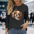 素敵で面白い覗き見犬 キャバリアキングチャールズスパニエル 長袖Tシャツ 彼女への贈り物