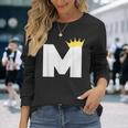 英文字 M 大文字 アルファベット モノグラム イニシャル キング クイーン クラウン 長袖Tシャツ 彼女への贈り物