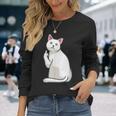 面白い猫 中指 オッドアイドキャット キティ 長袖Tシャツ 彼女への贈り物