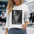 Backprint 野生の犬ピットブルテリアのポートレートブルドッグのバックプリントピットブル 長袖Tシャツ 彼女への贈り物