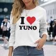 I Heart Yuno ファーストネーム I Love パーソナライズ 長袖Tシャツ 彼女への贈り物