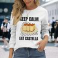 Keep Calm Eat Castella ヴィンテージ グランジ カステラ ケーキ好き 長袖Tシャツ 彼女への贈り物
