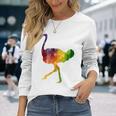 Ostrich African ダチョウ Animal Watercolor Graphic 長袖Tシャツ 彼女への贈り物