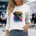 Pug Dog Lovers カラフル ポップアート パグ 長袖tシャツ 長袖Tシャツ 彼女への贈り物