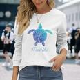 Save The Hawaiiea Turtles ハワイアンブルー トライバルタートルホヌ 長袖Tシャツ 彼女への贈り物