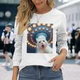 Ufo エイリアンフライングソーサー付き面白い白猫愛好家セルフィー 長袖tシャツ 長袖Tシャツ 彼女への贈り物