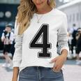 【バックプリント・背中側】4 数字 背番号 ユニフォーム ナンバー【ブラック／黒の文字】スポーツ 野球 サッカー 部活 長袖Tシャツ 彼女への贈り物
