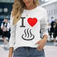 【バックプリント・背中側】アイラブ・温泉 マーク お風呂 銭湯 記号 お土産 旅行 ハート スタッフ 面白い 長袖Tシャツ 彼女への贈り物