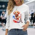 かわいい フランス パリ エッフェル塔 トイプードル パリ ジャンプ 子犬 長袖Tシャツ 彼女への贈り物