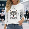 にぱっと笑う黒柴 柴犬のドット絵 長袖Tシャツ 彼女への贈り物
