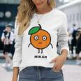 みかん Mikan 顔 イラスト かわいい おもしろ 面白い 簡単 シンプル ゆるい 果物 長袖Tシャツ 彼女への贈り物