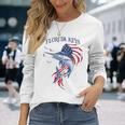 アメリカ国旗 愛国的 カジキ マーリン フロリダの鍵 長袖Tシャツ 彼女への贈り物