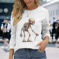 エイリアン スケルトン クリーチャー 松葉杖 スティック 長袖Tシャツ 彼女への贈り物