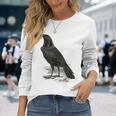 カラス ビンテージ イラスト カラス 長袖Tシャツ 彼女への贈り物