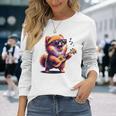 ギターを弾く犬 ポメラニアン 面白い 長袖Tシャツ 彼女への贈り物